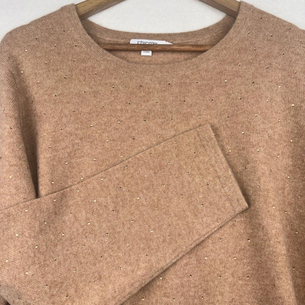 Chicos Cashmere Sweater Womens XXL Rhinestone Embellished Pullover
